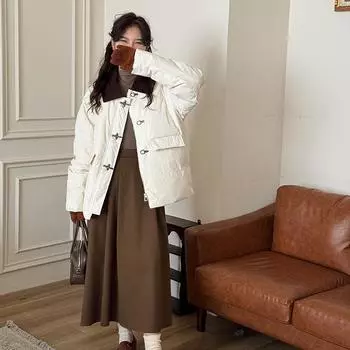 Lapel small fragrant down jacket women s 2024 winter fashion corduroy splicing thickened aircraft buckle jacket jacket tide One size