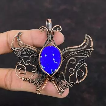 Lapis Lazuli Pendant Copper Wire Wrapped Pendant Handmade Pendant Natural Gemstone Jewelry Butterfly Pendant Anniversary Gift Copper Jewelry
