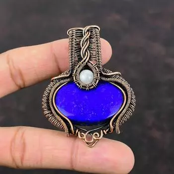 Lapis Lazuli Pendant Rainbow Moonstone Pendant Copper Wire Wrapped Gemstone Pendant Handmade Pendant Very Pretty Copper Jewelry Gift For Mom