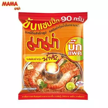 Лапша быстрого приготовления Mama со сливочным вкусом Том Ям и креветками (Большой пакет) 90 гx 4 шт/8 шт/16 шт - Thai Food 90 g x 4 pcs
