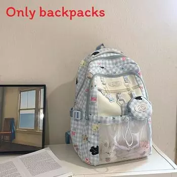 Large Backpack Capacity With Grid And Cartoon Dog Cat Print Design Daily For