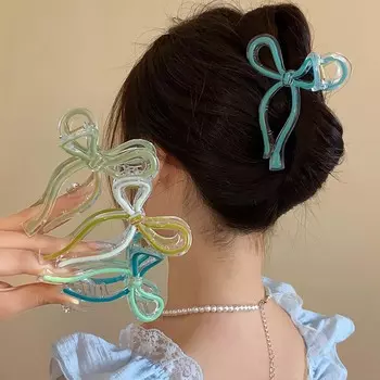 Large Bow Claw Clip Hollow Bow Shark Clip Elegant Bowknot Hair Claw Daily розовый