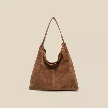 Large Capacity Bag Suede Shoulder Bag Popular Commuter Bucket Bag Wide Strap Crossbody Bag коричневый
