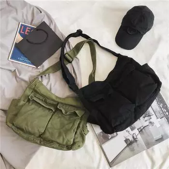 Large Capacity Canvas Shoulder Messenger Bag - Workwear Style, Literary Leisure