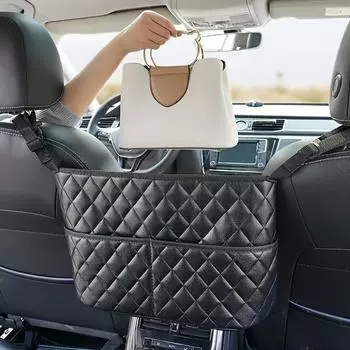 Large Capacity Car Seat Back Organizer - Durable Faux Leather Storage Mesh Bag with Hanging Mount, Lightweight Auto Interior Accessory Organizer 1pc чёрный