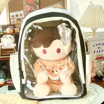 Large Capacity Cotton Doll Display Storage Bag Schoolbag Cotton Doll Transparent Backpack Outdoor розовый