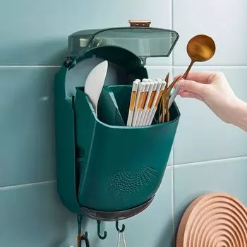 Large Capacity Cutlery Storage Box Wall Mounted Chopstick Drain Racks Fork Spoon Container Kitchen