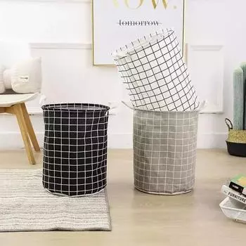 Large Capacity Foldable Laundry Hamper Home Clothes Toys Storage Basket Laundry Basket Cotton Linen Waterproof Organizer Bucket белый