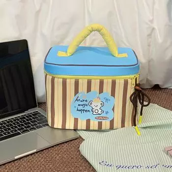 Large Capacity Handheld Cosmetic Case Multi Functional Lunch Bag Cute Makeup Bag Outdoor Makeup Bag-Blue