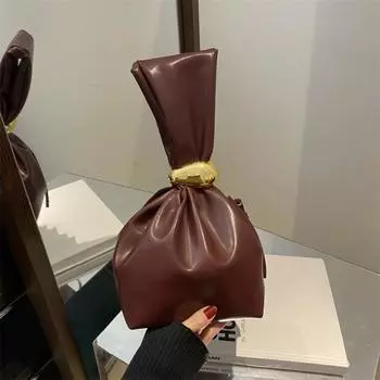 Large Capacity Party Evening Bag Side Zipper Pleated Bucket Bag Retro PU Leather Clutch Bag Daily