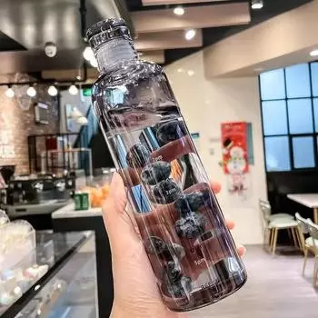 Large Capacity Plastic Water Bottle with Time Marker Cover for Water Drinkware Transparent Milk Juice Simple Cup Black Kettle 500ml чёрный