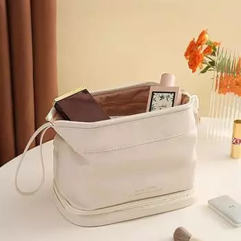Large Capacity PU Material Double-layer Cloud Shaped Makeup Bag Portable Travel Storage Toiletries Bag Cosmetics Bag слоновая кость