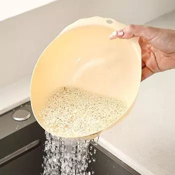 Large Capacity Rice Washing Sieve with Hanging Hole Portable Multifunctional Drain Basket Stackable Washing Basin Fruit Plate жёлтый