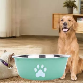 Large Capacity Stainless Steel Dog Bowl Non-rust Bilayer Dog Food Bowls Drinkers Cat Paw Pattern Pet Feeders Cat Feeding Bowl S розовый