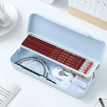 Large Capacity Stationery Organizer Double Layer Pen Case Desktop Storage Box Pencil Case Box жёлтый
