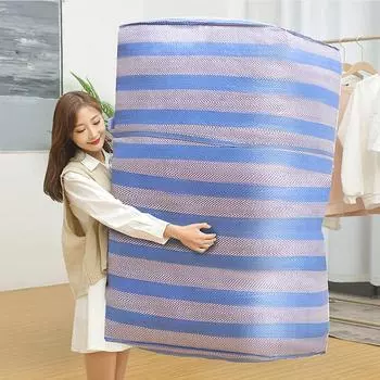 Large Capacity Storage Bag Stripe Quilt Blanket Bag Clothes Storage Bags Zipper Moving Sac Durable Wardrobe Organizer Hand Tote