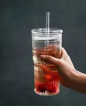 Large Capacity Straw Glass Cup Coffee Cup Office High-value Milk Tea Beverage Heat-resistant Drinking Cup 1PC