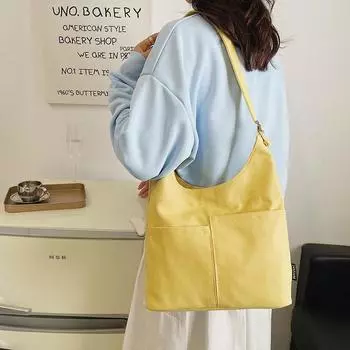 Large Capacity Tote Bag Women s Canvas Bag Solid Color Shoulder Crossbody Bag бежевый