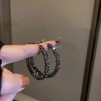 Large Circle Earrings With A High Sense Full Of Diamond Temperament Ring Earrings Products Ring Earrings Three Colors Optional