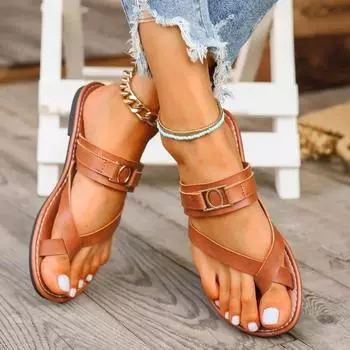 Large flat toe flip flops for women 2025 new fashionable and versatile solid color casual sandals for women 36 коричневый