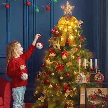 Large Luminous Bow Ribbon Christmas Tree Hanging Ornaments Topper Decoration For Home 2025 New Year Party Gifts DIY Wreath Craft 28.5X20cm серебряный