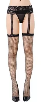 Large Size Garter Belt Fishnet Tights Integrated Garter Stockings for Men Cosplay Nurse Maid Gothic Lolita Costume Medium [Loca Loca] (Mesh Black)