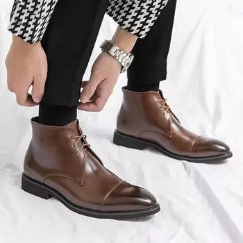 Large size high-top pointed men s boots size 38-48 2025 autumn and winter business dress British lace-up high-top shoes men 38 чёрный