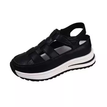 Large size hollow slope heel sandals women s new Velcro little white shoes inner height increase bag head sports sandals 36