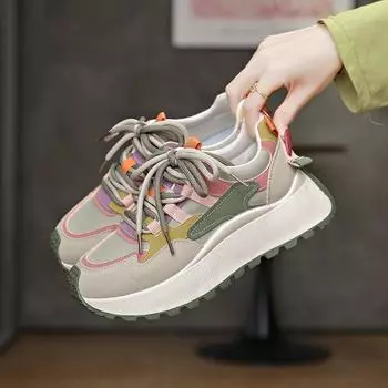 Large size ins Han Xin dad shoes female student sports running shoes casual thick soles increase height 34