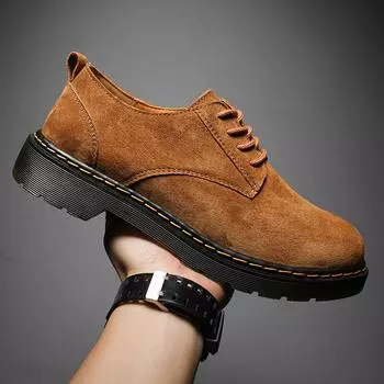 Large size leather casual tooling trendy shoes low-top suede matte Martin shoes men s platform big head leather shoes 38 чёрный