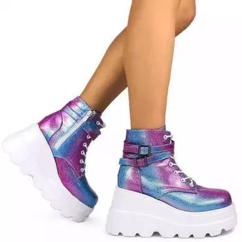 Large Size Martin Boots Muffin Bottom Colorful Punk Gothic Platform Ankle Boots Fashion Women s Shoes 35 белый