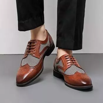 Large size men s British style contrasting color Brock leather shoes 2025 spring and autumn new splicing retro trendy leather shoes 38 чёрный