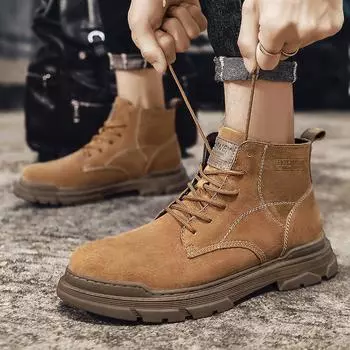 Large size men s high-top pigskin frosted Martin boots British casual trendy men s locomotive boots retro men s boots 38