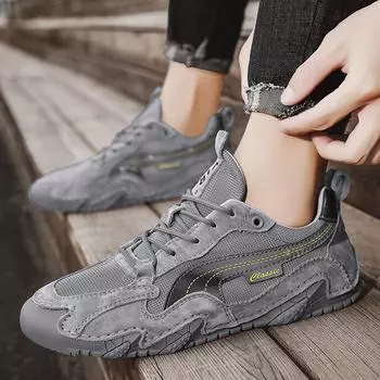Large size men s shoes mesh comfortable breathable fashion versatile casual shoes Korean version trend sports shoes non-slip shoes 39 серый