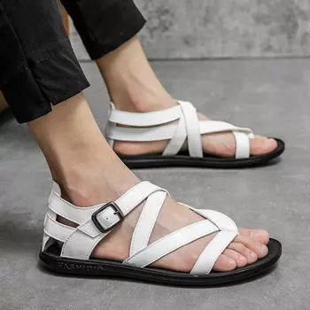 Large Size Roman Sandals Men s Size 45 British Casual Hollow Beach Shoes Pin Sandals Men s Outdoor Shoes 38 белый