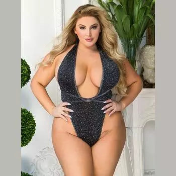 Женское сексуальное нижнее белье большого размера с глубоким V-вырезом, открытой спиной, шейным ремешком, комбинезон с блестящими бриллиантами M(INTL.XS-M)