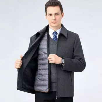 Large size wool coat men s down liner removable winter thickened cashmere coat men s woolen jacket 165