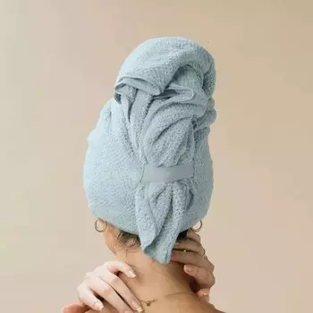 Large Solid Color Water Absorbent Hair Drying Towel Microfiber Hair Towel Wrap With Elastic Strap Soft Quick Drying Towel AVE 60x100cm синий