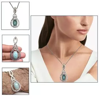 Larimar Gemstone Unisex Women s Gift For Her Silver Jewelry Pendant 2.25