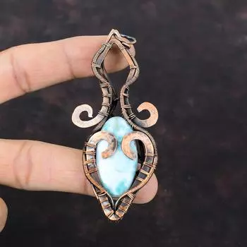Larimar Pendant Copper Wire Wrapped Gemstone Pendant Handmade Wire Wrapping Pendant Larimar Copper Jewelry Wedding Gift Ethnic Style Pendant