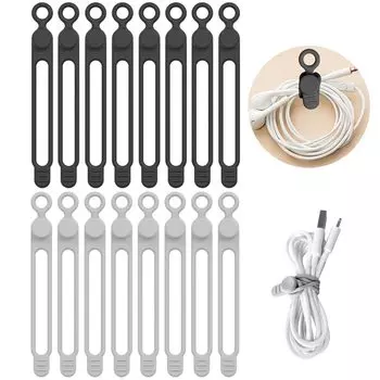 Lasocy Cable Clip Cable Band Cable Bundle Cable Storage Header Header Многоразовый силиконовый шнур Black Gray 16 шт.