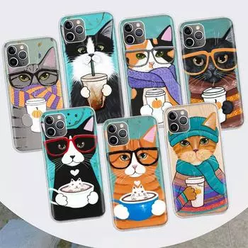 Latte Coffee Milk Drink Cat Phone Case For Apple iPhone 11 12 13 14 Pro 7 XR X XS Max 6 6S 8 Plus + Mini 5 SE Print Soft Cover iPhone 11
