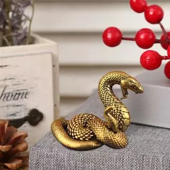 Латунная фигурка змеи, ретро-статуэтка змеи с детализированной чешуей, настольная мини-змея для домашнего офиса D