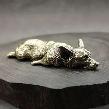 Латунная маленькая статуя щенка вельш-корги 8,2x3,1x1,5 см, очаровательный миниатюрный столик для чая и кунг-фу для домашних животных