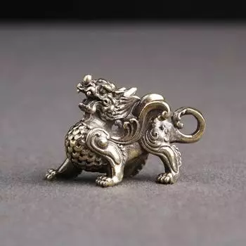 Латунные фигурки летающих килинов, миниатюры, медная статуэтка животного, приносящая удачу, талисман, креативные украшения для домашнего стола, брелок для автомобиля, подвеска