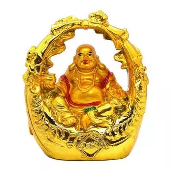 Laughing Buddha on Swing Idol Statue Showpiece Happiness and Money Wealth Sitting Idol for Home Decor Living Room Bedroom Office Table Decorative золотистый