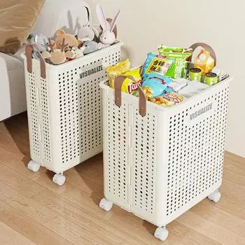 Laundry Basket with Wheels Large Folding Dirty Clothes Basket Organizer for Dirty Clothes Cart Storage Roller Bathroom Basket