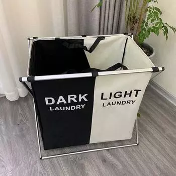 Laundry Hamper X-shaped Frame Design Large Capacity Durable Multi-compartment Clear Print Multi-Functional 2/3 Girds Oxford Cloth Dirty Laundry Basket C