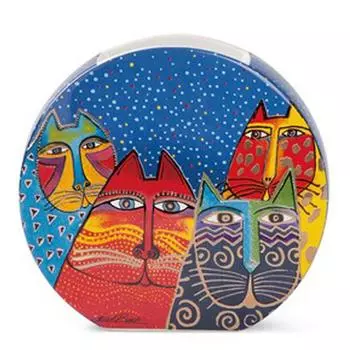 Laurel Burch [A2664] - Многоцветная керамическая ваза Laurel Burch (коты) - 17x16см
