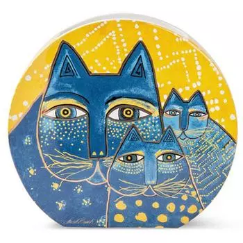Laurel Burch [A2665] - Керамическая ваза Laurel Burch желто-голубая (коты) - 27x25x6см